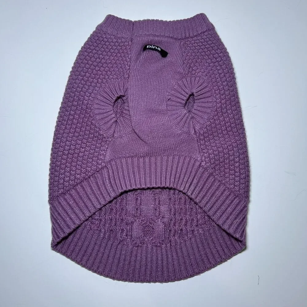 Pina Dog Sweater Large L Purple Cable Knit Winter Warm Cozy Pet Pullover Rayon